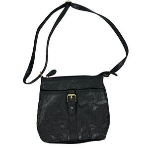 Treviso Black Faux Leather Crossbody Bag With Adjustable Strap & Buckle Detail